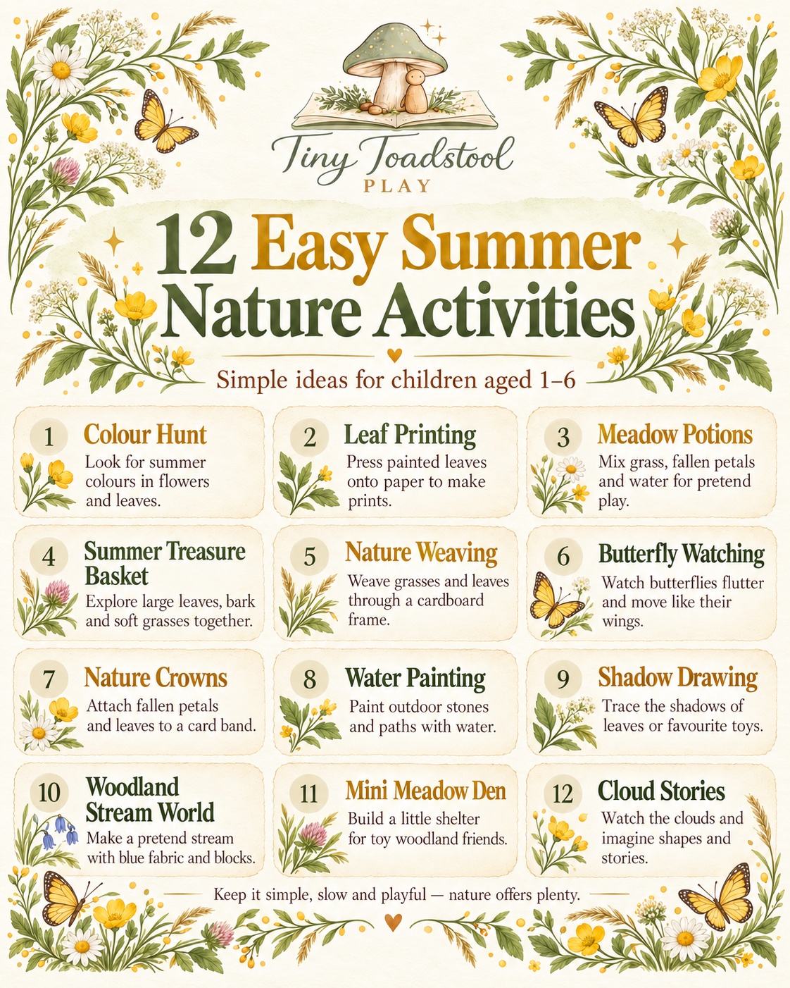 12 Easy Summer Nature Activities — Tiny Toadstool Play illustrated activity sheet